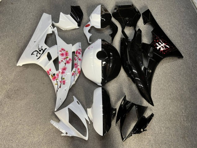 Purchase 2006-2007 Glossy Black & White with Pink Cherry Blossom Split Yamaha R6 Motorcycle Fairings UK
