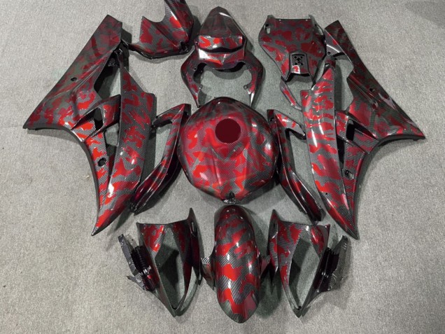 Purchase 2006-2007 Glossy Carbon Fiber Style & Red Camo Yamaha R6 Motorcycle Fairings UK