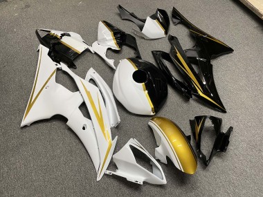 Purchase 2008-2016 Glossy Black & Matte White with Gold Split Yamaha R6 Motorcycle Fairings UK