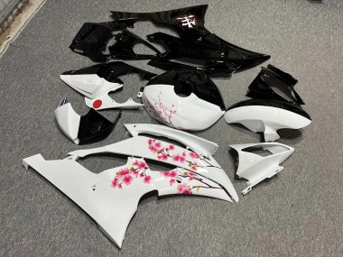 Purchase 2008-2016 Glossy Black & White with Pink Cherry Blossom Split Yamaha R6 Motorcycle Fairings UK