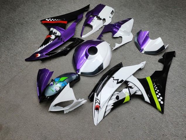 Purchase 2008-2016 Glossy White Purple Shark Split Yamaha R6 Motorcycle Fairings UK