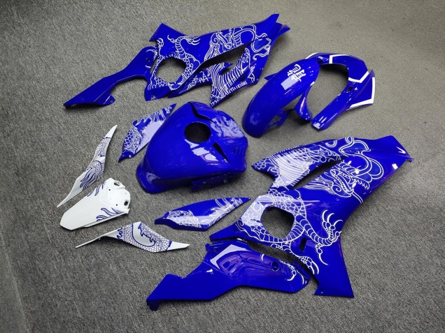 Purchase 2017-2025 Glossy Blue & White Dragon Yamaha R6 Motorcycle Fairings UK