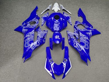 Purchase 2017-2025 Glossy Blue & White Dragon Yamaha R6 Motorcycle Fairings UK