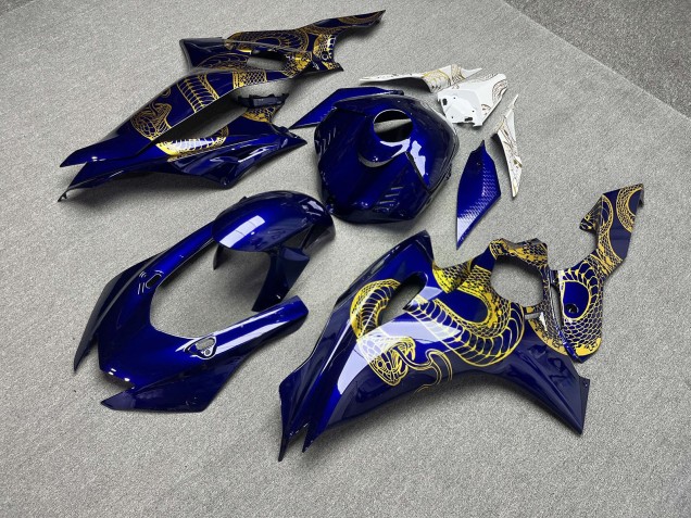 Purchase 2017-2025 Glossy Blue & White with Gold Snake Yamaha R6 Motorcycle Fairings UK