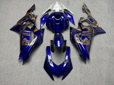 Purchase 2017-2025 Glossy Blue & White with Gold Snake Yamaha R6 Motorcycle Fairings UK