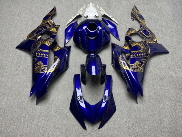 Purchase 2017-2025 Glossy Blue & White with Gold Snake Yamaha R6 Motorcycle Fairings UK
