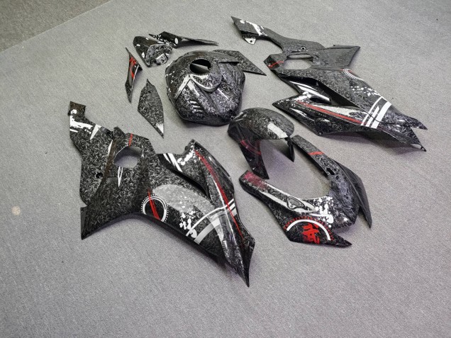 Purchase 2017-2025 Glossy Forged Carbon Fiber Style with Red White Yamaha R6 Motorcycle Fairings UK