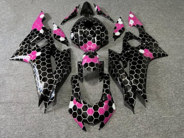 Purchase 2017-2025 Glossy Black White Pink Honeycomb Yamaha R6 Motorcycle Fairings UK