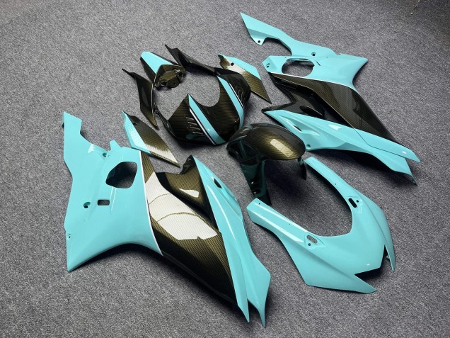 Purchase 2017-2025 Glossy Turquoise with Gold Carbon Fiber Style Yamaha R6 Motorcycle Fairings UK