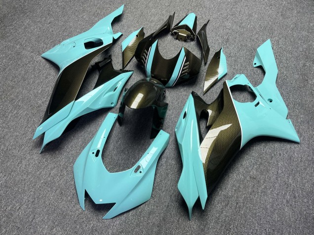 Purchase 2017-2025 Glossy Turquoise with Gold Carbon Fiber Style Yamaha R6 Motorcycle Fairings UK
