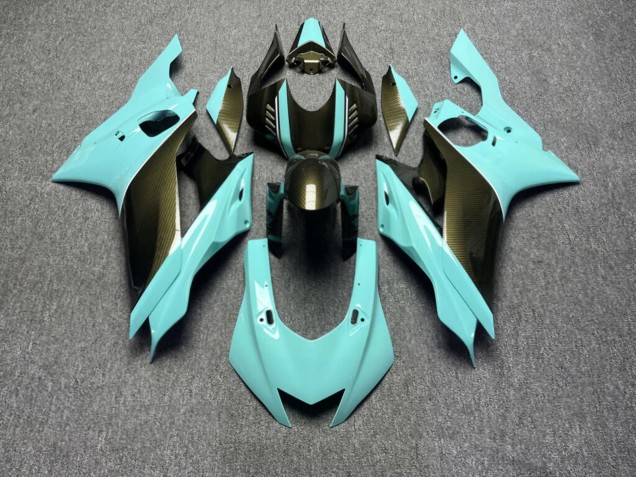 Purchase 2017-2025 Glossy Turquoise with Gold Carbon Fiber Style Yamaha R6 Motorcycle Fairings UK