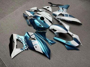Purchase 2021-2024 Glossy White & Teal Split Yamaha R7 Motorcycle Fairings UK