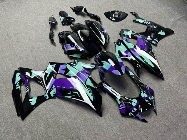 Purchase 2021-2024 Glossy Black with Purple & Aqua Yamaha R7 Motorcycle Fairings UK