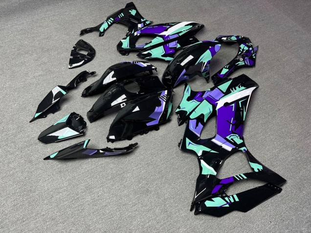 Purchase 2021-2024 Glossy Black with Purple & Aqua Yamaha R7 Motorcycle Fairings UK