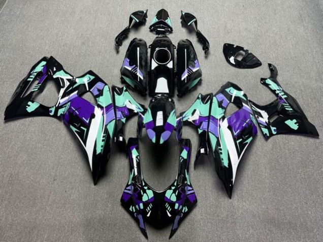 Purchase 2021-2024 Glossy Black with Purple & Aqua Yamaha R7 Motorcycle Fairings UK