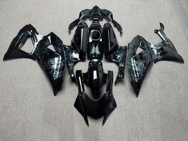Purchase 2021-2024 Glossy Black with Teal Dragon Yamaha R7 Motorcycle Fairings UK