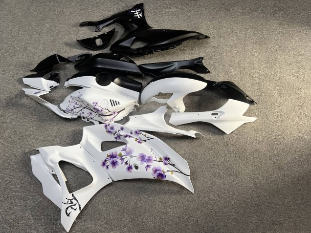 Purchase 2021-2024 Matte Black White with Purple Cherry Blossom Split Yamaha R7 Motorcycle Fairings UK