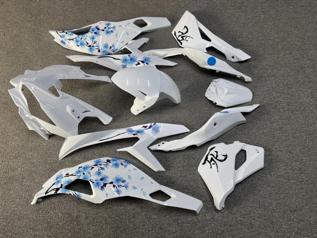 Purchase 2019-2026 Glossy White with Blue Cherry Blossom Kawasaki ZX4R ZX-4RR Motorcycle Fairings UK