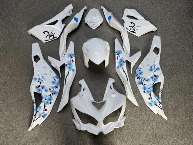 Purchase 2019-2026 Glossy White with Blue Cherry Blossom Kawasaki ZX4R ZX-4RR Motorcycle Fairings UK
