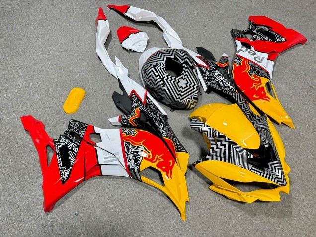 Purchase 2019-2026 Glossy White & Yellow with Orange Bull Pattern Kawasaki ZX4R ZX-4RR Motorcycle Fairings UK