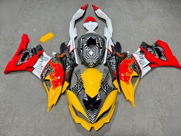 Purchase 2019-2026 Glossy White & Yellow with Orange Bull Pattern Kawasaki ZX4R ZX-4RR Motorcycle Fairings UK