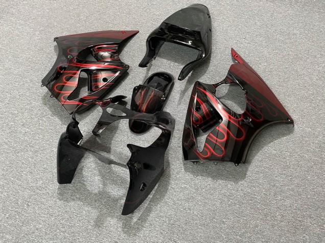 Purchase 2000-2002 Glossy Black Red Flame Kawasaki ZX6R Motorcycle Fairings UK
