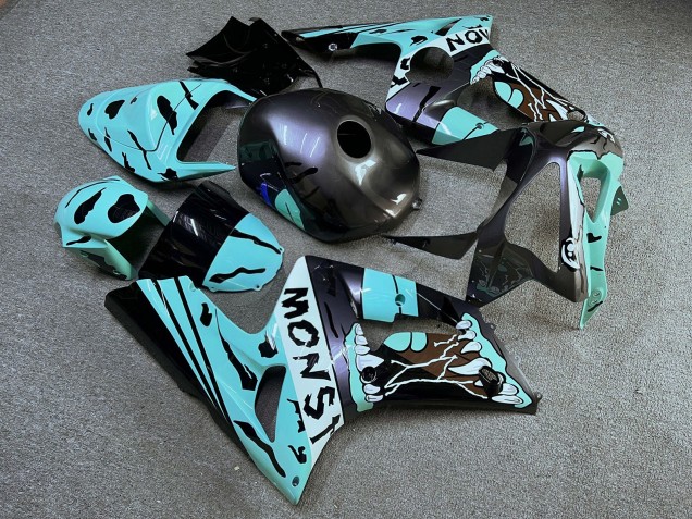 Purchase 2003-2004 Glossy Grey Teal Monster Kawasaki ZX6R Motorcycle Fairings UK