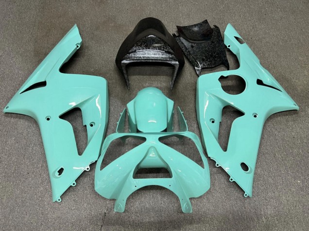 Purchase 2003-2004 Glossy Cyan Plain Forged Carbon Fiber Style Kawasaki ZX6R Motorcycle Fairings UK