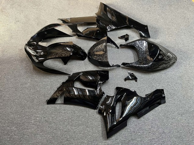 Purchase 2005-2006 Glossy Black with Forged Carbon Fiber Style Kawasaki ZX6R Motorcycle Fairings UK