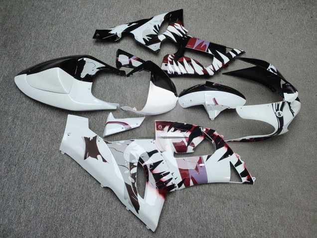Purchase 2005-2006 Glossy White Black Venom Split Kawasaki ZX6R Motorcycle Fairings UK