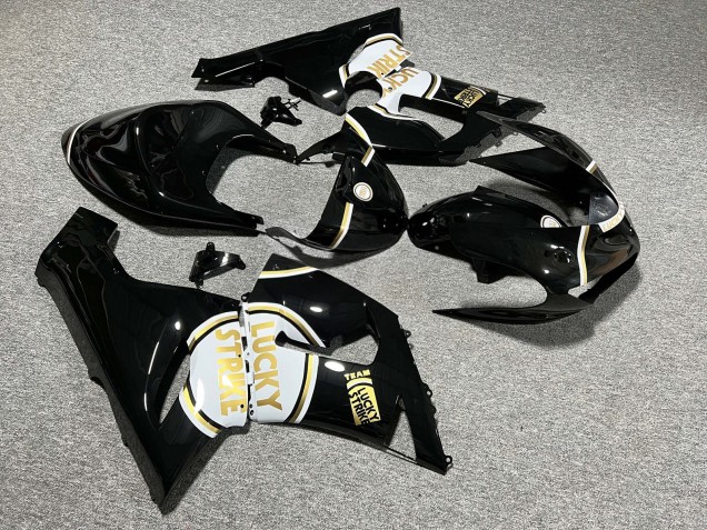 Purchase 2005-2006 Glossy Black White Gold Lucky Strike Kawasaki ZX6R Motorcycle Fairings UK