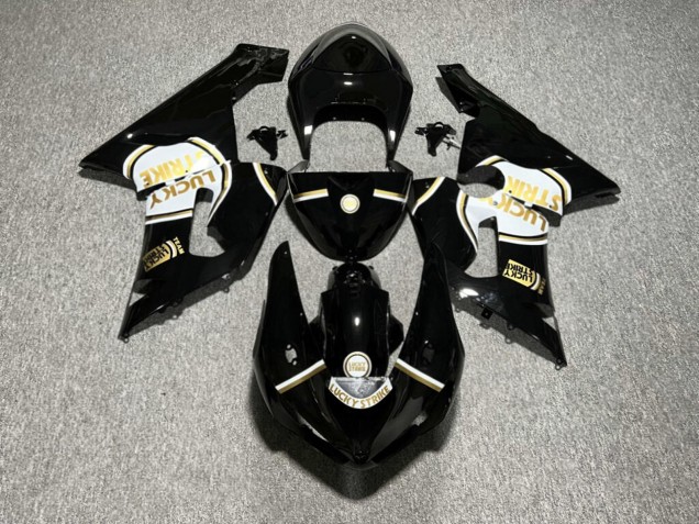 Purchase 2005-2006 Glossy Black White Gold Lucky Strike Kawasaki ZX6R Motorcycle Fairings UK