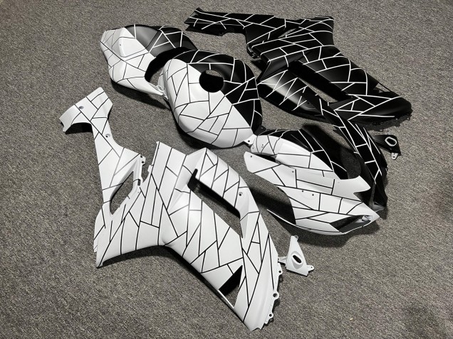 Purchase 2007-2008 Matte Black White Split Line Pattern Kawasaki ZX6R Motorcycle Fairings UK