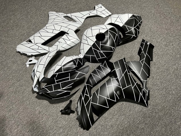 Purchase 2007-2008 Matte Black White Split Line Pattern Kawasaki ZX6R Motorcycle Fairings UK