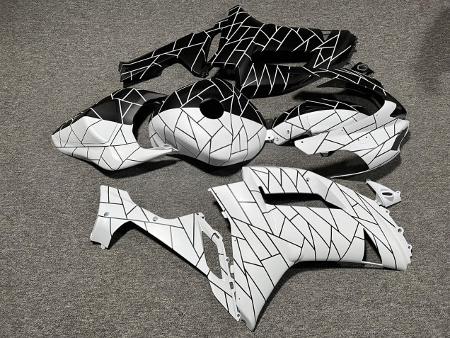 Purchase 2007-2008 Matte Black White Split Line Pattern Kawasaki ZX6R Motorcycle Fairings UK