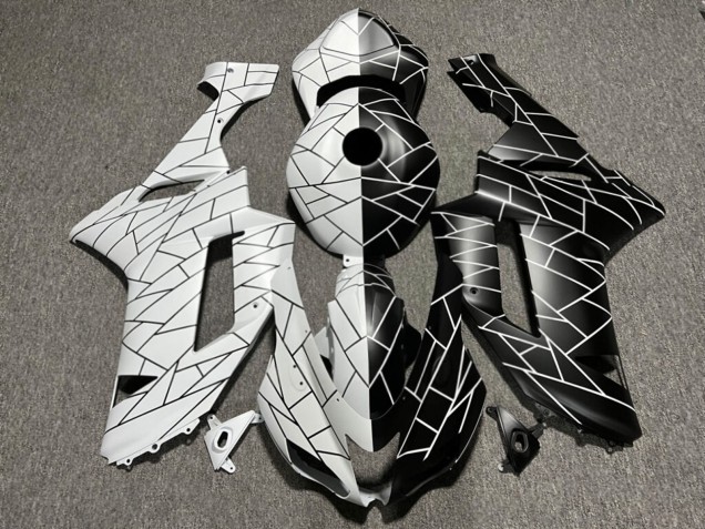 Purchase 2007-2008 Matte Black White Split Line Pattern Kawasaki ZX6R Motorcycle Fairings UK