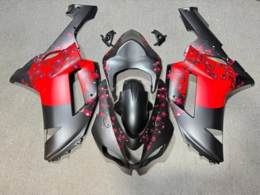 Purchase 2007-2008 Matte Black & Red Cherry Blossom Kawasaki ZX6R Motorcycle Fairings UK