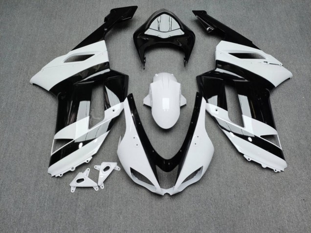 Purchase 2007-2008 Glossy White Black Kawasaki ZX6R Motorcycle Fairings UK