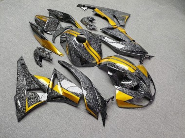 Purchase 2009-2012 Glossy Forged Carbon Fiber Style & Gold Kawasaki ZX6R Motorcycle Fairings UK