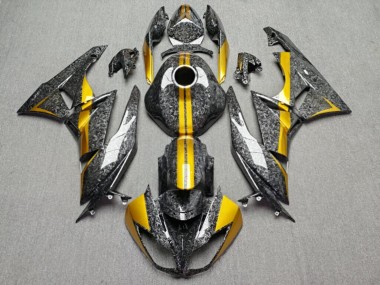 Purchase 2009-2012 Glossy Forged Carbon Fiber Style & Gold Kawasaki ZX6R Motorcycle Fairings UK