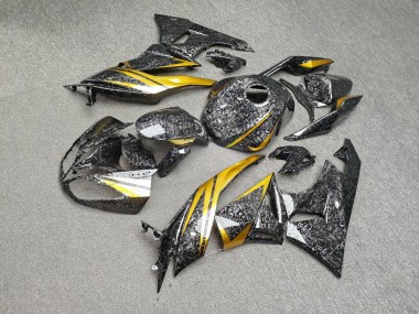 Purchase 2009-2012 Glossy Forged Carbon Fiber Style Gold Kawasaki ZX6R Motorcycle Fairings UK