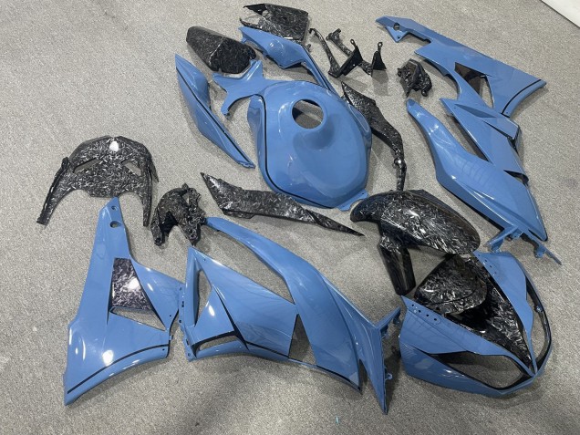 Purchase 2009-2012 Glossy Light Blue Forged Carbon Fiber Style Kawasaki ZX6R Motorcycle Fairings UK