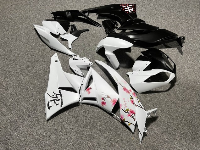 Purchase 2009-2012 Matte Black & White with Pink Cherry Blossom Split Kawasaki ZX6R Motorcycle Fairings UK
