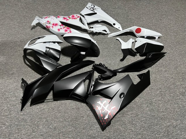 Purchase 2009-2012 Matte Black & White with Pink Cherry Blossom Split Kawasaki ZX6R Motorcycle Fairings UK