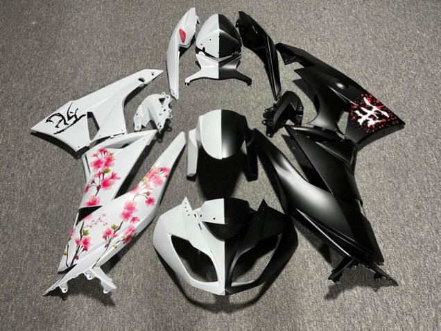 Purchase 2009-2012 Matte Black & White with Pink Cherry Blossom Split Kawasaki ZX6R Motorcycle Fairings UK