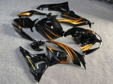 Purchase 2009-2012 Glossy Black Gold Kawasaki ZX6R Motorcycle Fairings UK