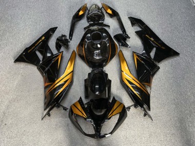 Purchase 2009-2012 Glossy Black Gold Kawasaki ZX6R Motorcycle Fairings UK