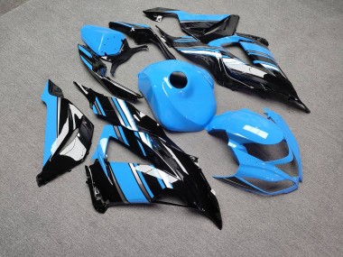 Purchase 2013-2018 Glossy Black with Sky Blue White Kawasaki ZX6R Motorcycle Fairings UK