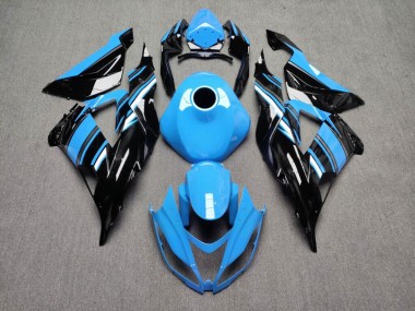 Purchase 2013-2018 Glossy Black with Sky Blue White Kawasaki ZX6R Motorcycle Fairings UK