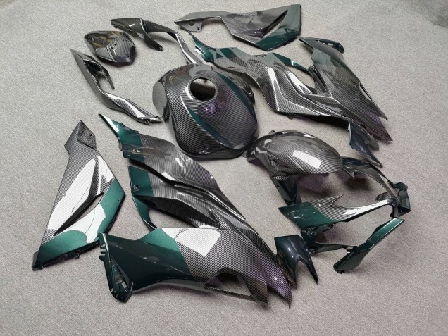 Purchase 2019-2022 Glossy Carbon Fiber Style with Green Kawasaki ZX6R Motorcycle Fairings UK